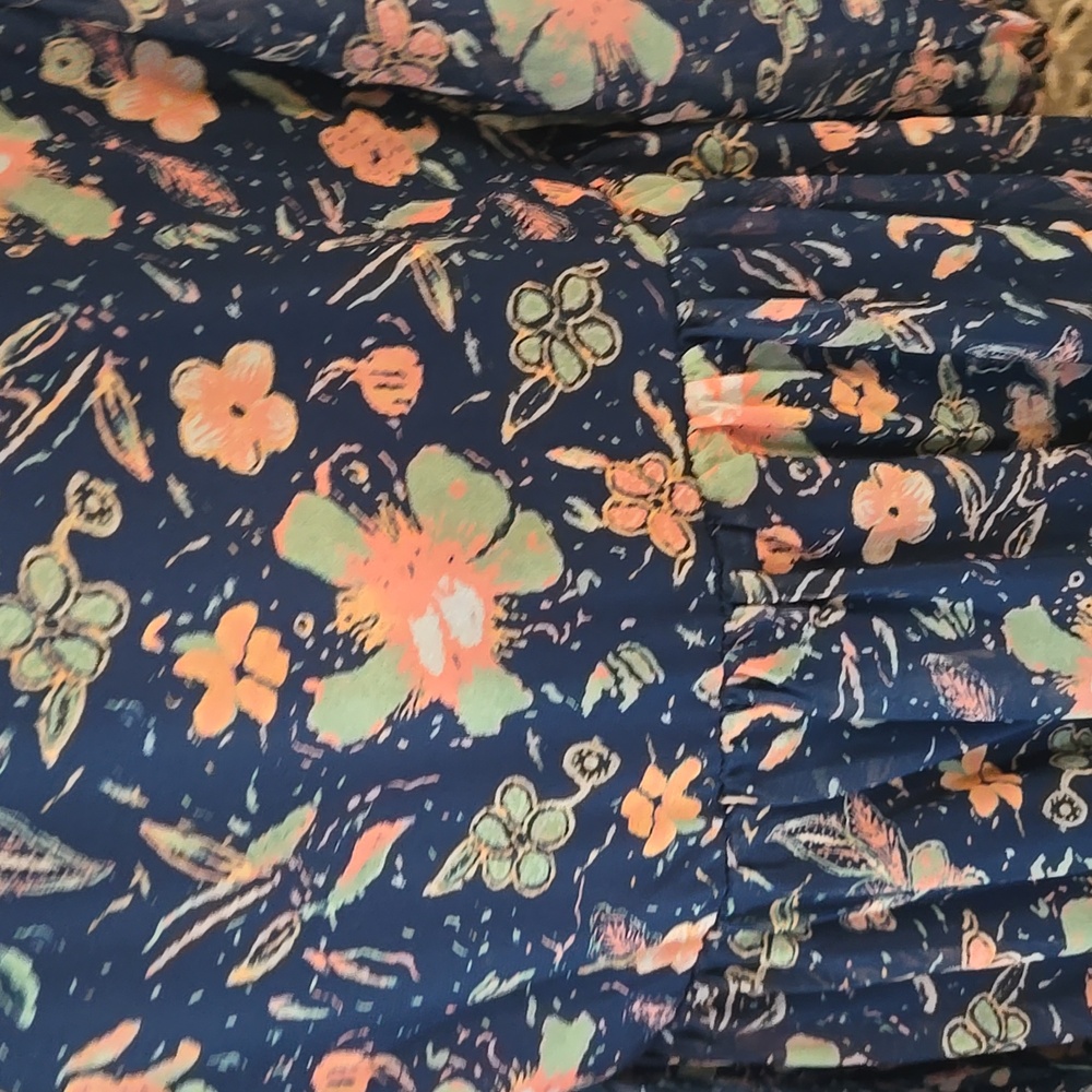 Indigo Soul Floral Long Sleeve Dress - Blue and Salmon - Picture 12 of 17